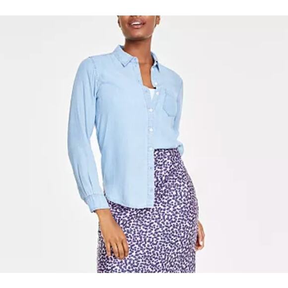 On 34th Women's Chambray Shirt Plus Size 0X Long Sleeve Casual Button Blue Top - Picture 16 of 16